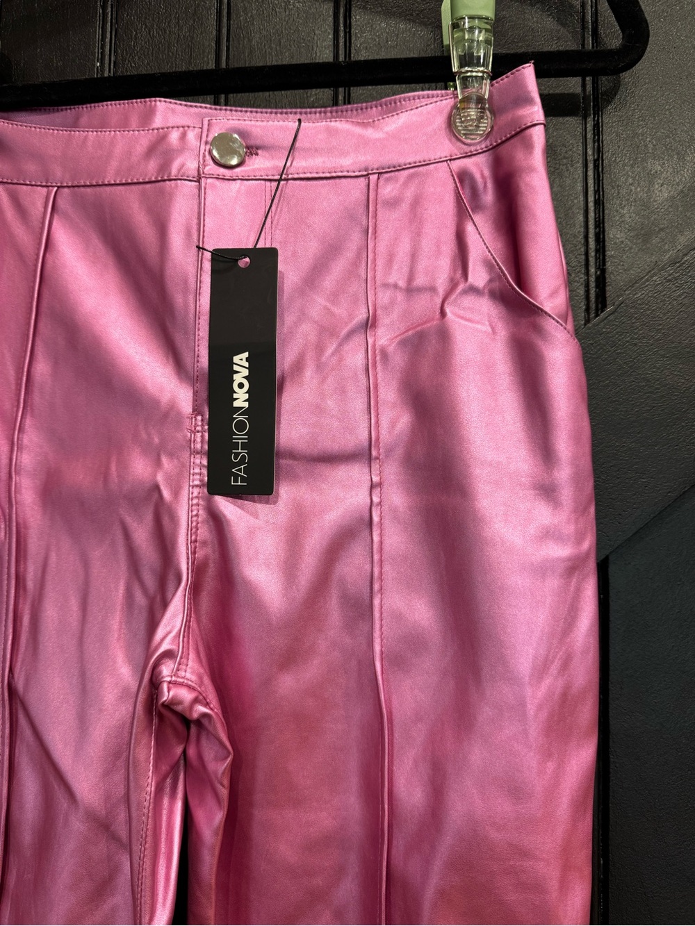 Fashion Nova Metallic Pink Straight Leg Pants